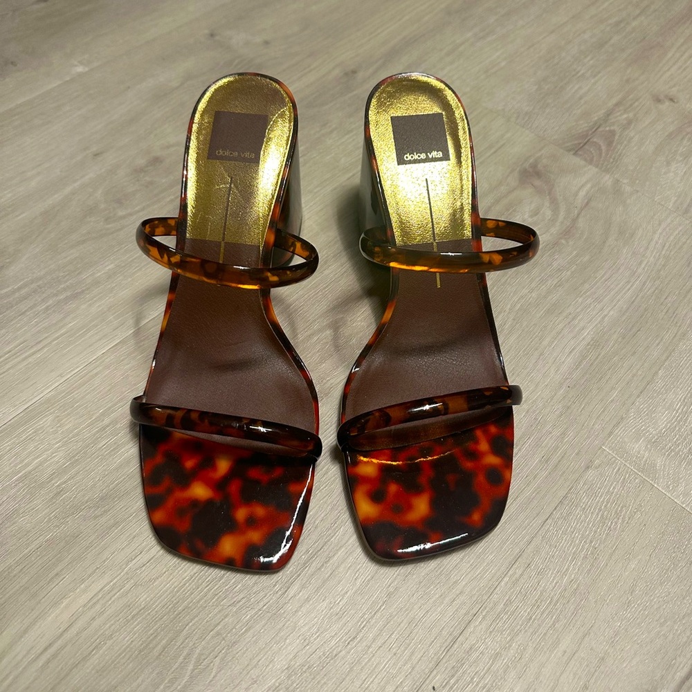 Tortoise Brown Gel Block Heels - Size 10
